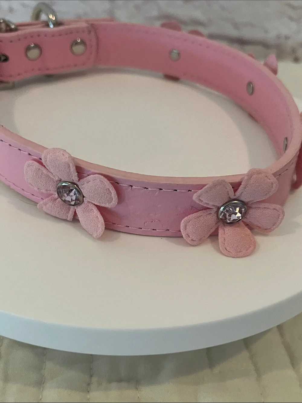 Pink Floral Rhinestone Pet Collar